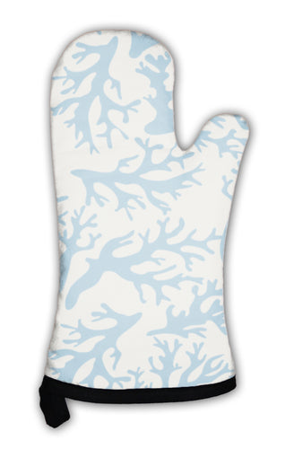 Oven Mitt, Coral Pattern On Beige In Vintage Style Blue Coral Reef Illustration