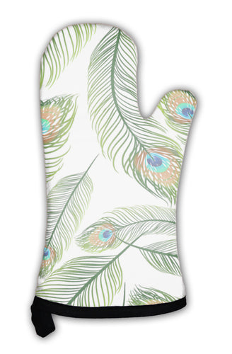 Oven Mitt, With Peacock Feathers