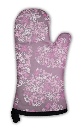 Oven Mitt, White And Pink Heart Pattern