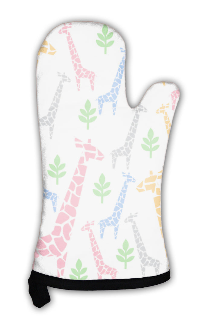 Oven Mitt, Giraffes Family Pattern Safari Animal Pastel Colors Illustration Savannah