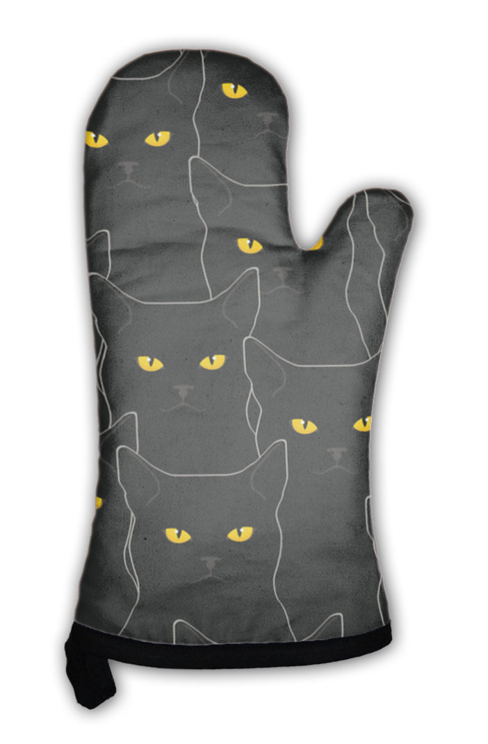 Oven Mitt, Black Cats Pattern