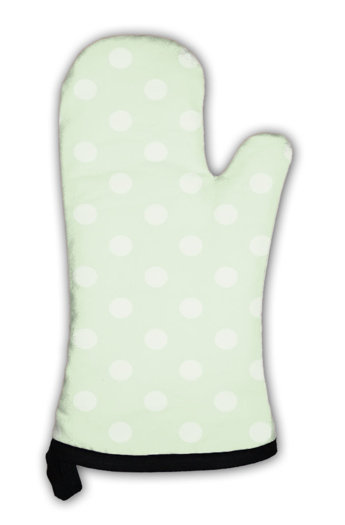Oven Mitt, Pattern With Light Mint Green Polka Dots On A Fresh Spring Grass Green