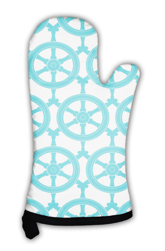 Oven Mitt, Nautical Ship Wheels Abstract Blue Pattern