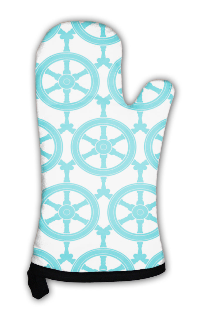 Oven Mitt, Nautical Ship Wheels Abstract Blue Pattern