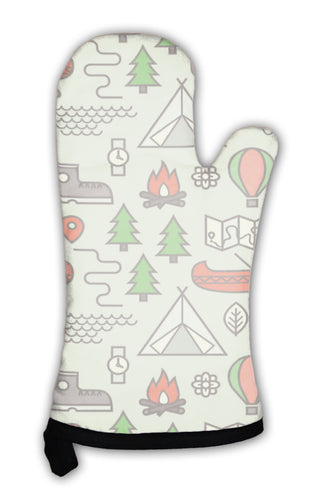 Oven Mitt, Pattern Of Camping Hiking And Sailing In Boats