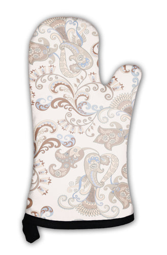 Oven Mitt, Paisley With Bells On A Beige