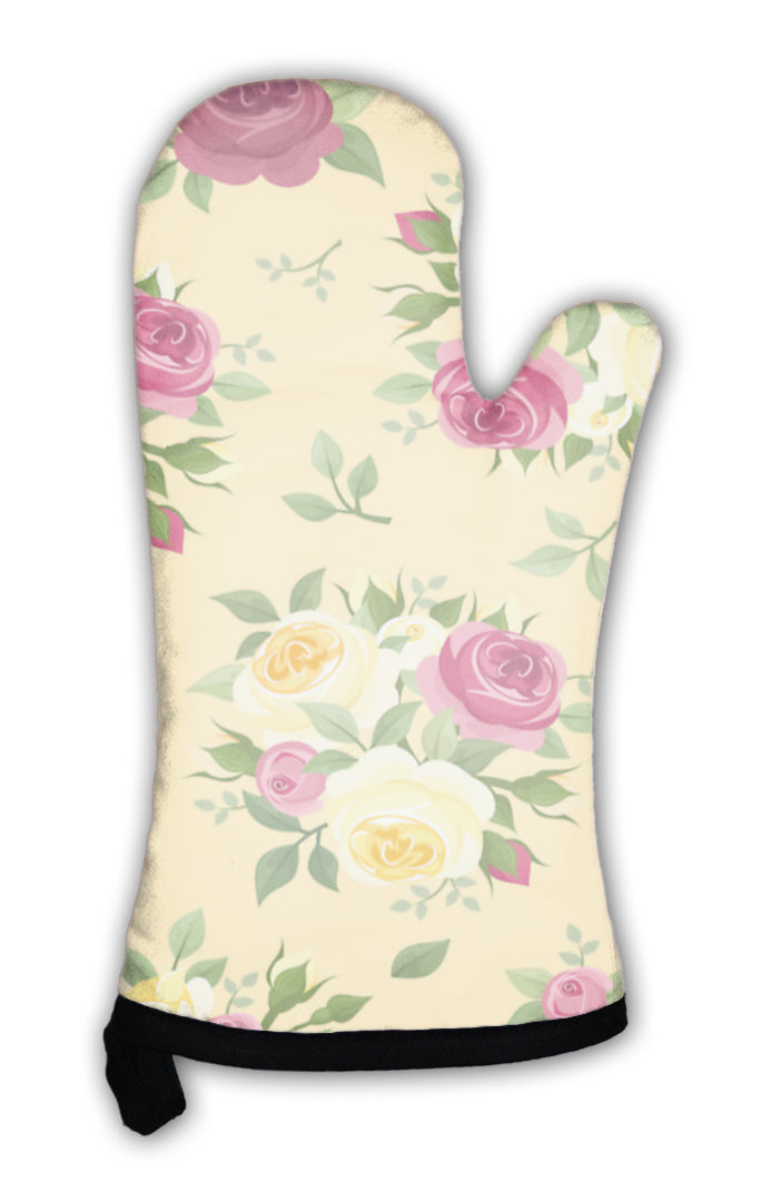 Oven Mitt, Pattern With Red And Yellow Roses Illustration