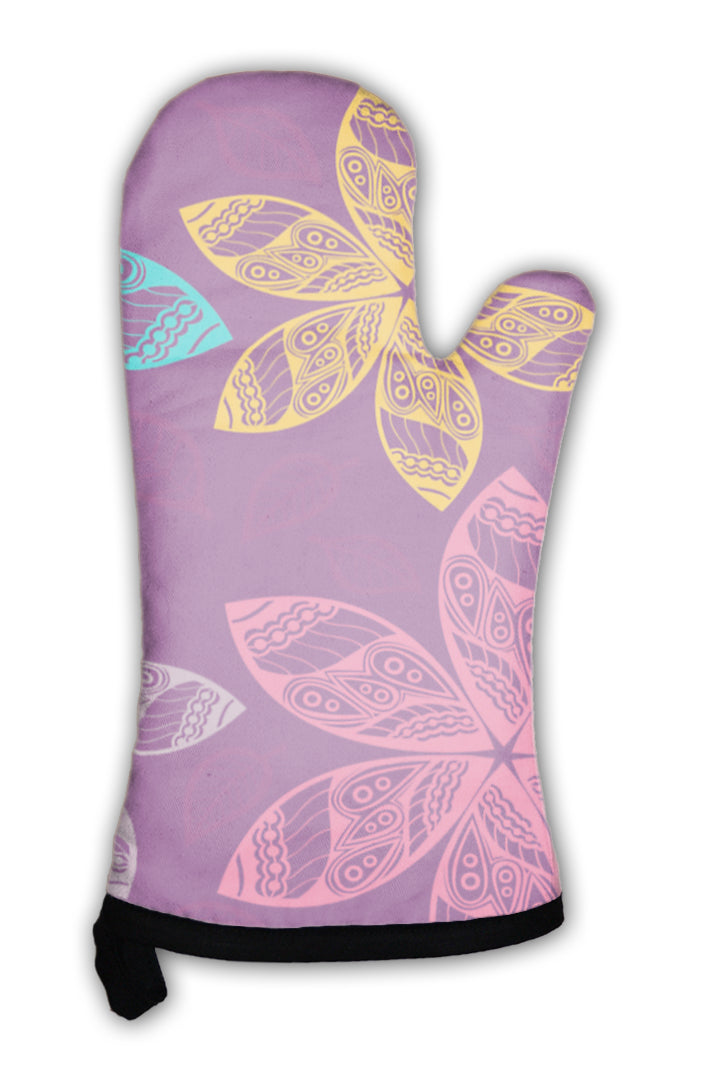 Oven Mitt, Summer Floral Pattern With Flowers And Leafs