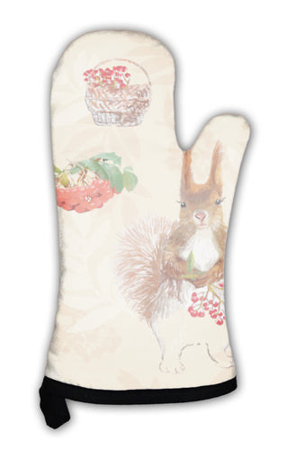 Oven Mitt, Pattern Squirrels And Berries
