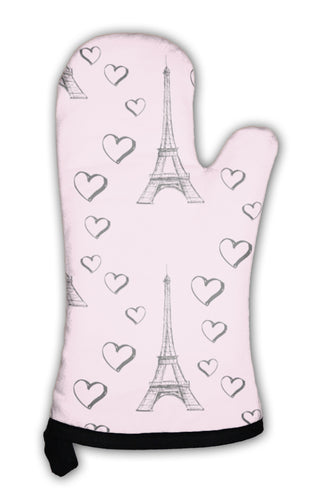 Oven Mitt, Pattern Eiffel Tower With Hearts