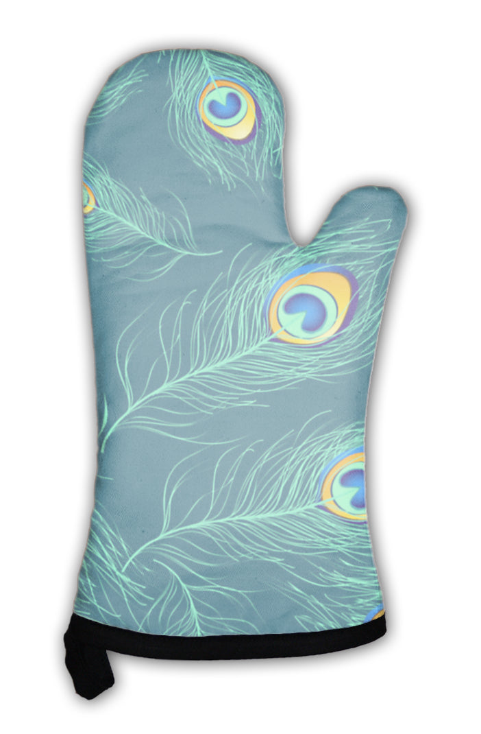 Oven Mitt, Pattern Of Peacock Feathers