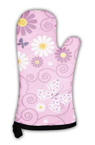 Oven Mitt, Pink Floral Pattern