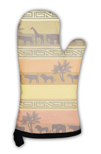 Oven Mitt, African Style With Wild Animals And Abstract Signs