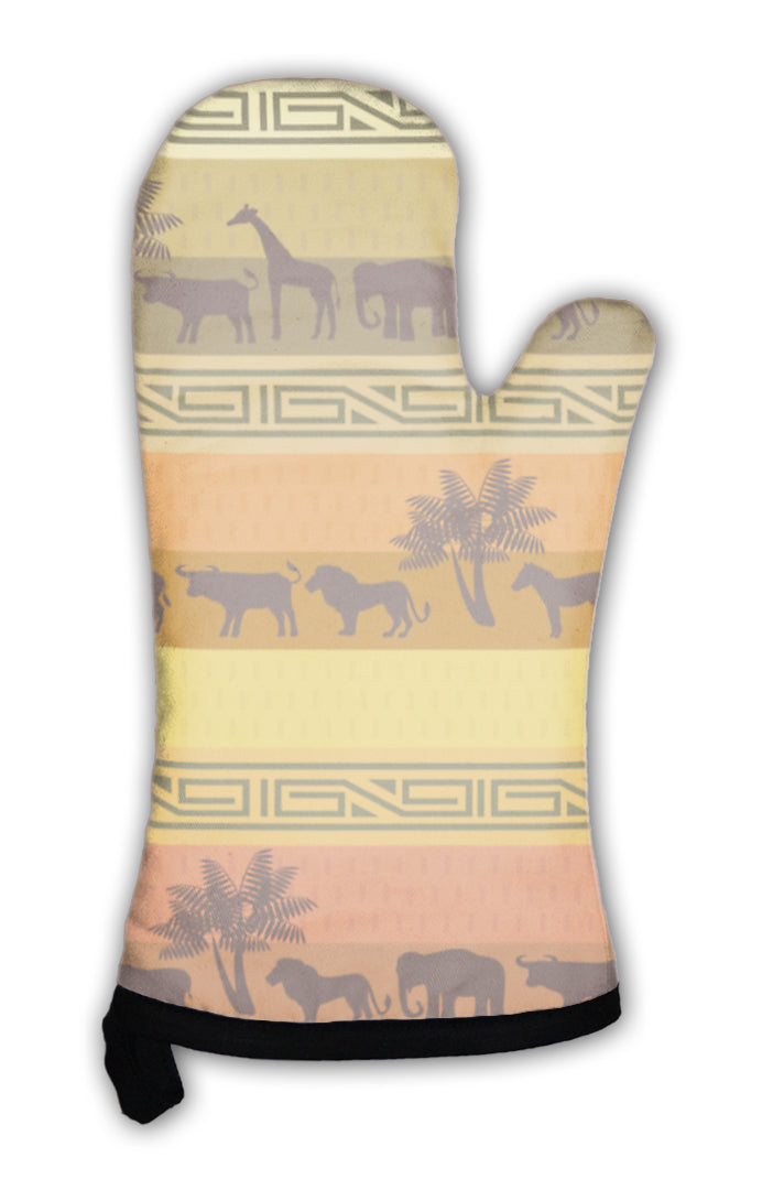 Oven Mitt, African Style With Wild Animals And Abstract Signs