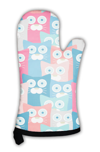 Oven Mitt, Colorful Pattern With Funny Cats