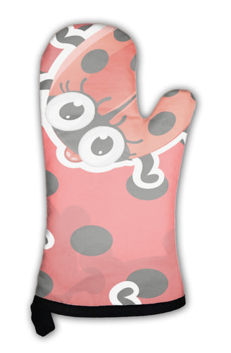Oven Mitt, Red With Cute Cartoon Ladybug