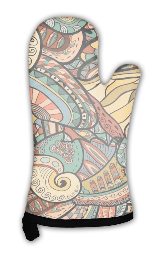 Oven Mitt, Abstract Pattern With Marine Inhabitants