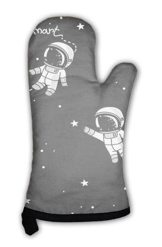 Oven Mitt, Cute Doodle Astronauts Floating In Space