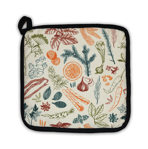 Potholder, Pattern With Hand Drawn Spices And Herbs