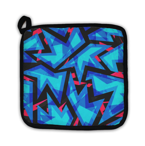Potholder, Blue Neon Geometric Pattern