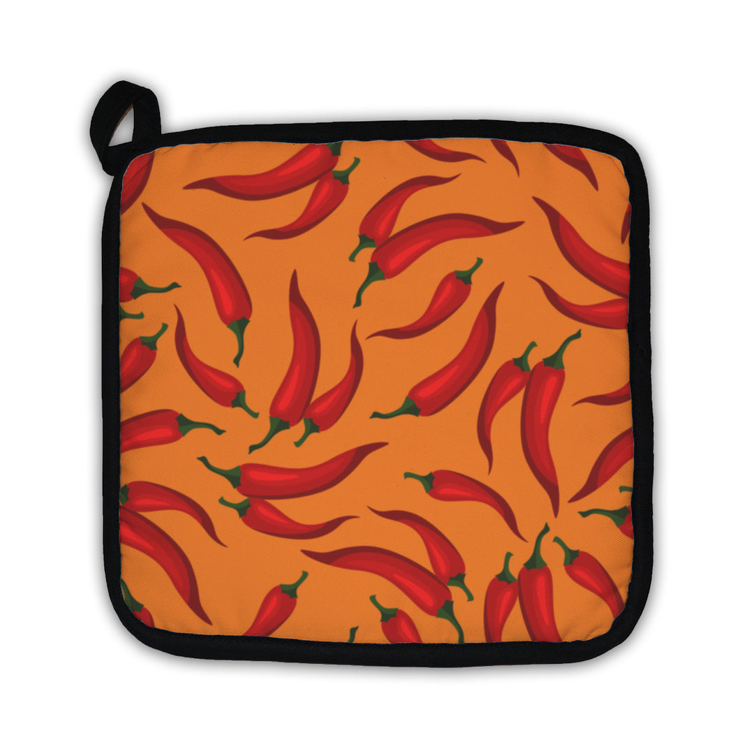 Potholder, Pattern With Fresh Ripe Chili Peppers