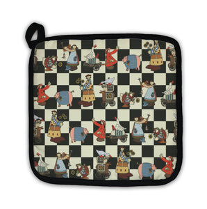 Potholder, Pattern With Illustrated Group Of Comical Animals And Inhabitants Of The Farm