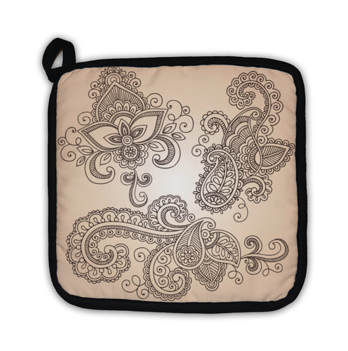 Potholder, Henna Mehndi Tattoo Doodles Elements