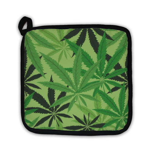 Potholder, Green Hemp Floral Cannabis Leaf Marijuana Leaves Illustration