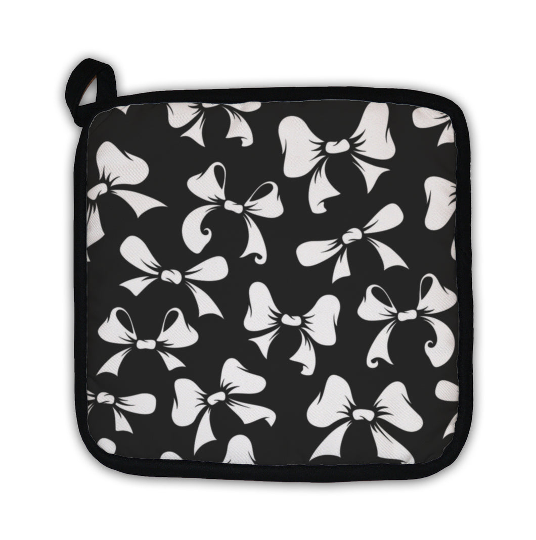Potholder, White Bows Silhouettes
