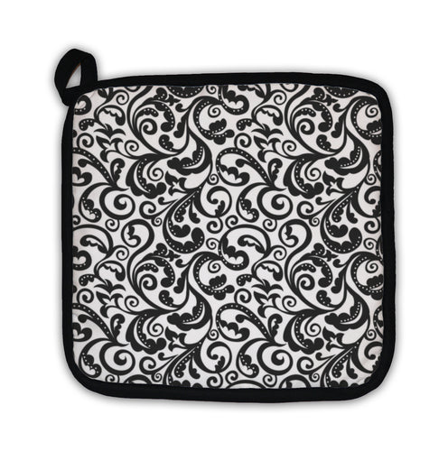 Potholder, Black And White Floral Pattern