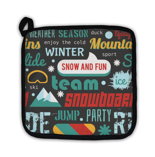Potholder, Pattern With Snowboarding Stuff And Words Flat Design