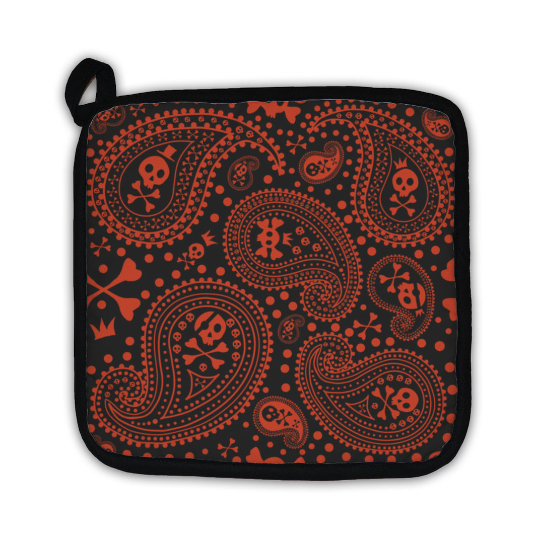 Potholder, Pattern With A Paisley And Skulls