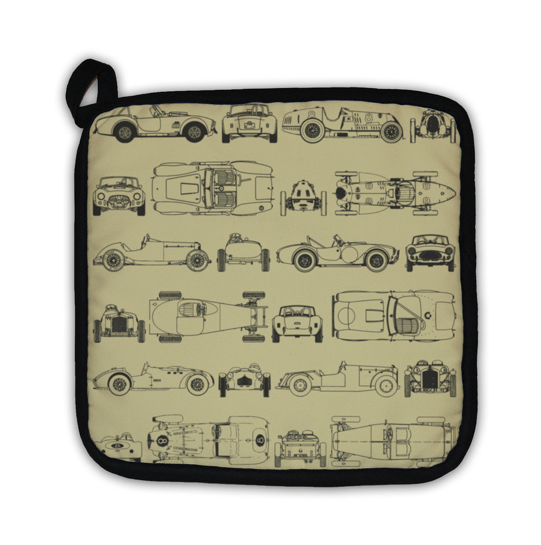 Potholder, Pattern Vintage Sports Racing Cars