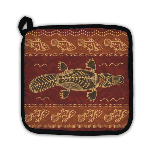 Potholder, Platypus And Fish Tribal Pattern