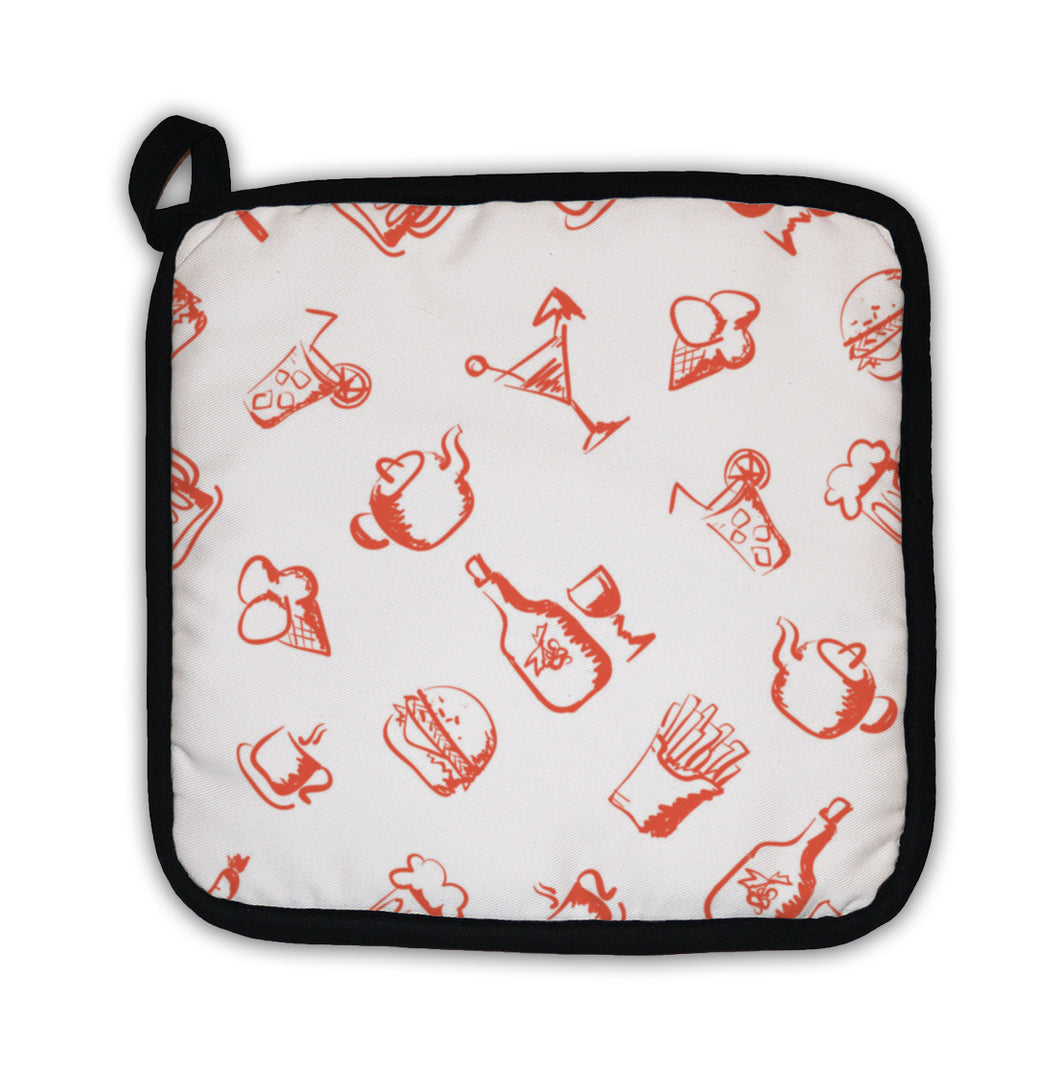 Potholder, Food Handdrawn Stylized Pattern