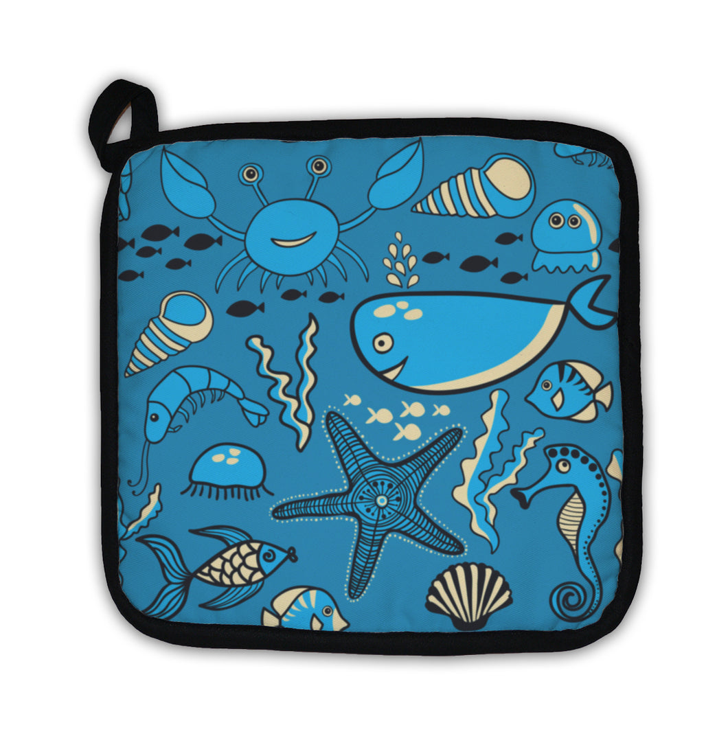 Potholder, Pattern With Fish Crabseaweed Starfish Seahorse