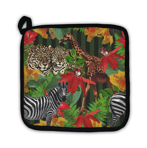 Potholder, Leopards Zebra Giraffe And Flowers