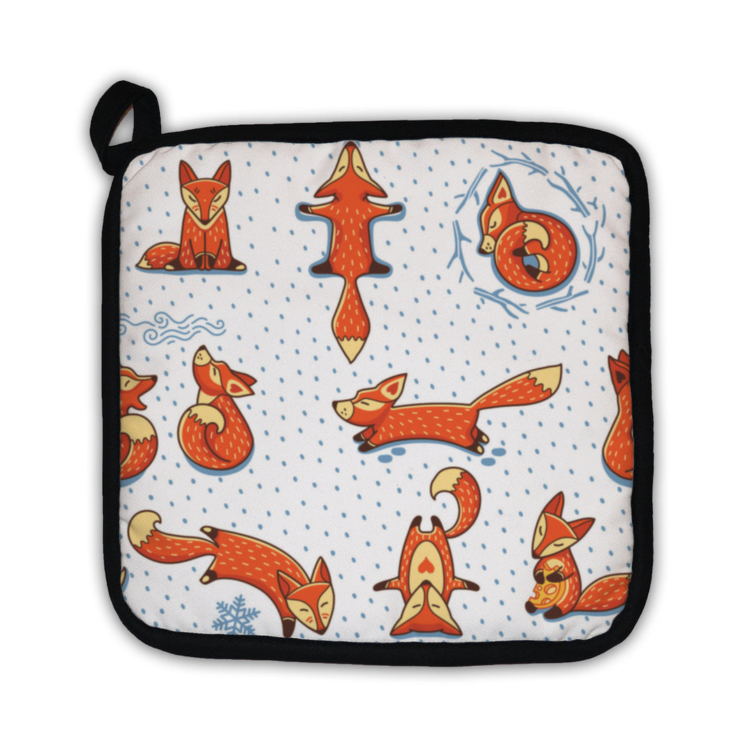 Potholder, Christmas Pattern With Red Little Foxes
