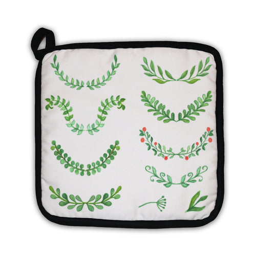 Potholder, Watercolor Painted Laurels Set Floral Wreaths And Plants