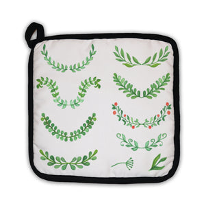 Potholder, Watercolor Painted Laurels Set Floral Wreaths And Plants