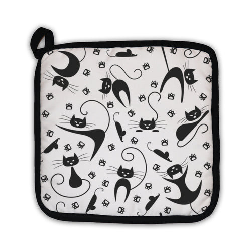 Potholder, Pattern With Black Cats Paw Prints And Mice