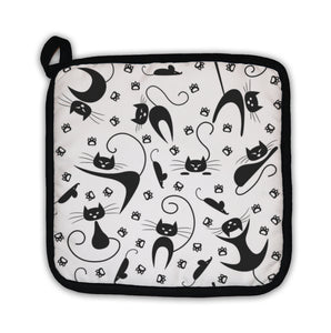 Potholder, Pattern With Black Cats Paw Prints And Mice
