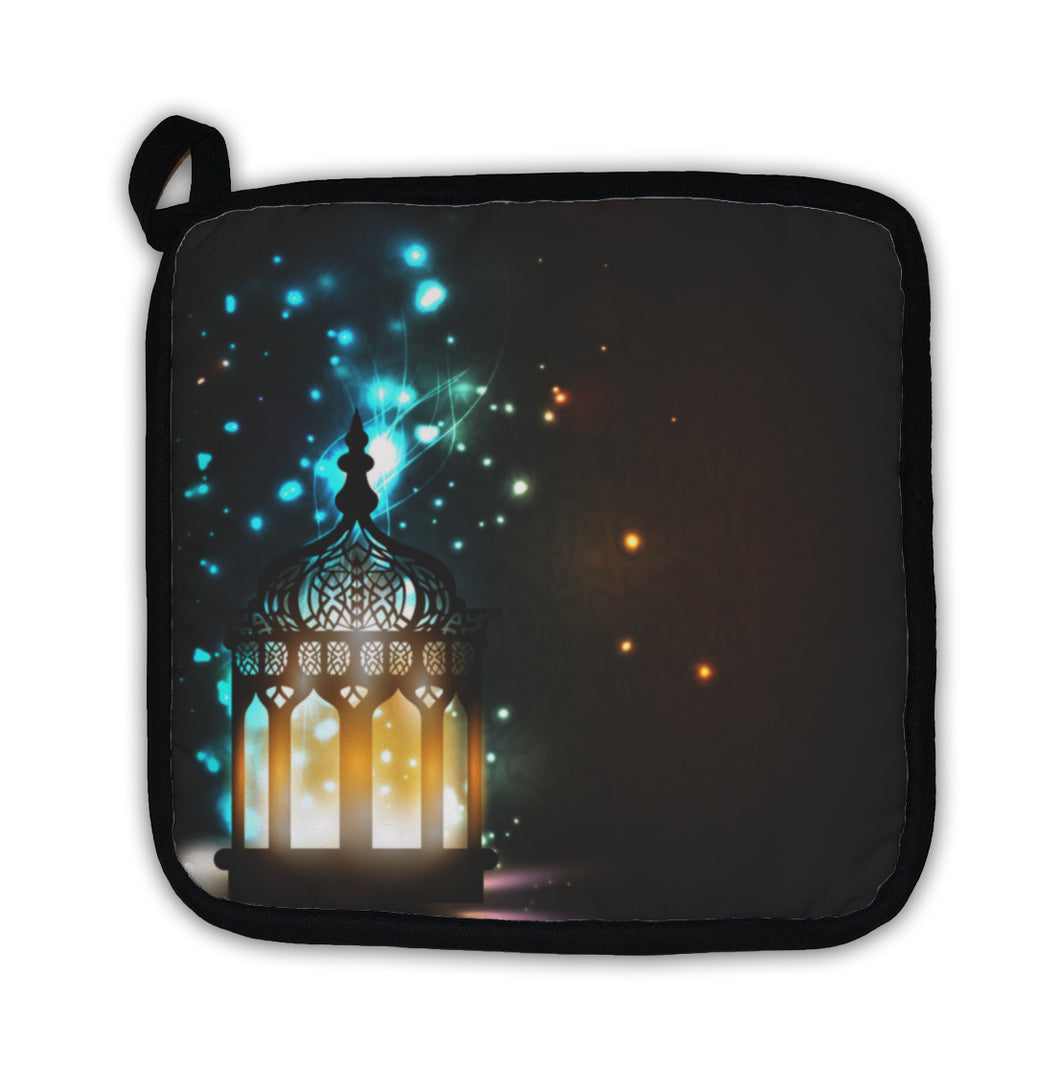 Potholder, Intricate Arabic Lamp With Lights On Shiny 10