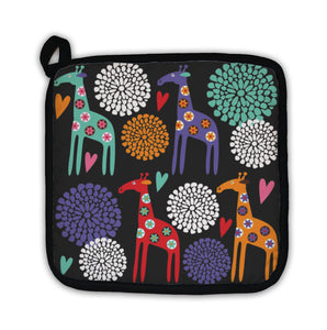 Potholder, Cute Colorful Giraffe Pattern With Flowers Illustration