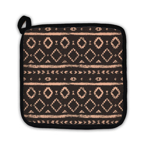 Potholder, Brown And White Aged Geometric Aztec Grunge Pattern