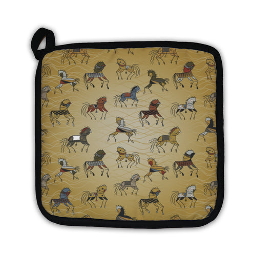 Potholder, Ethnic Horse Galloping On A Wave