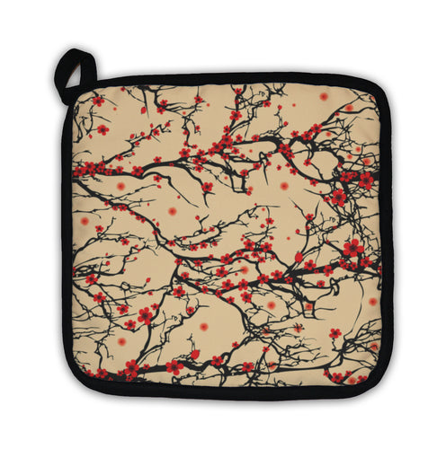 Potholder, Flower Pattern Tree Japanese Cherry Blossom Realistic Sakura Nature