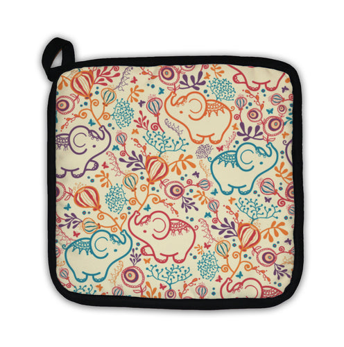 Potholder, Elephants With Flowers Pattern