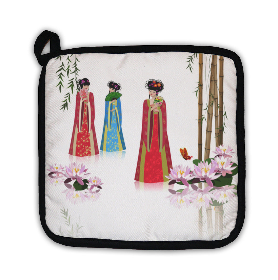 Potholder, Chinese Girls At The Pond