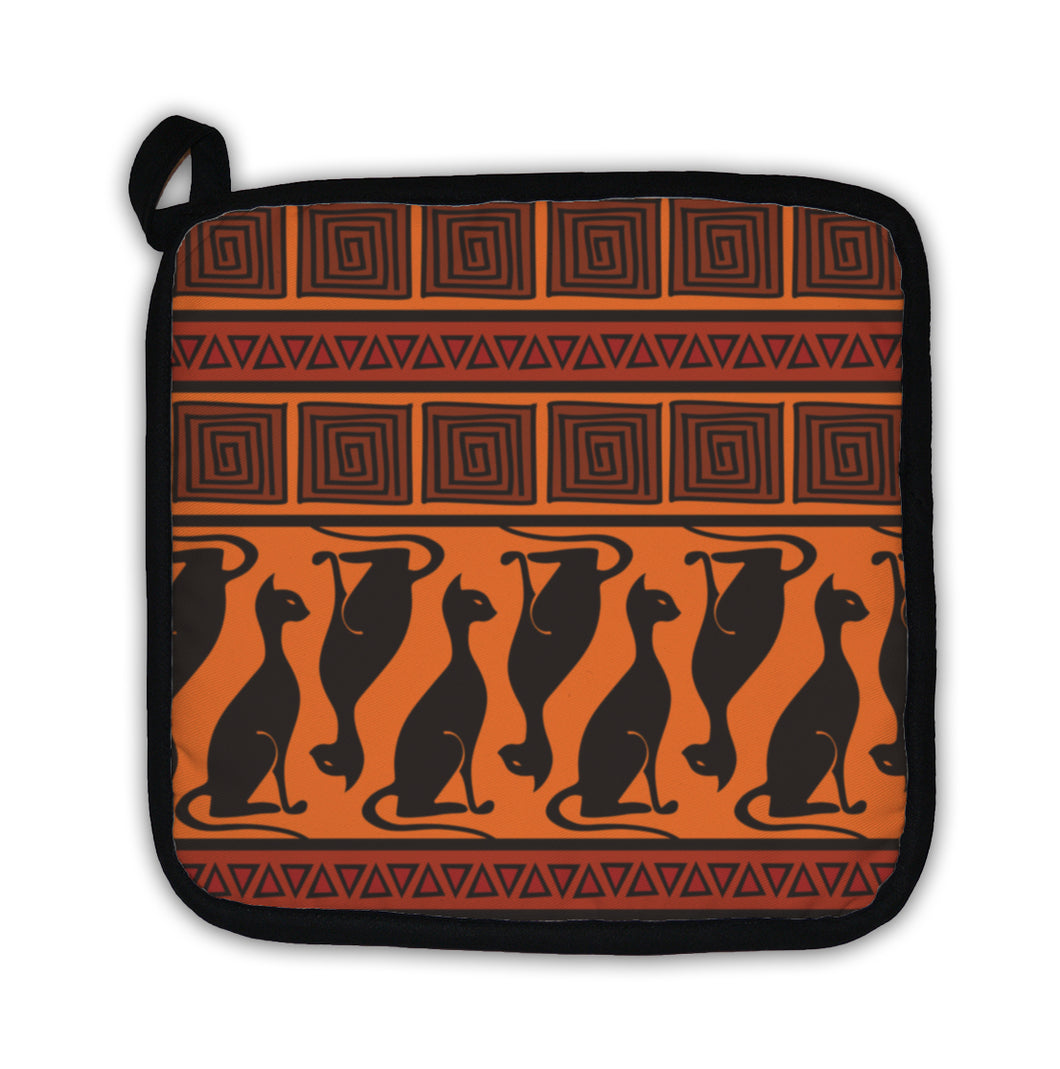Potholder, African Ornament Pattern With Cats